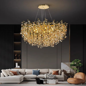 800 MM Crystal Gold LED Tree Chandelier Light for Living Room Round Dining Room Chandelier Over Table