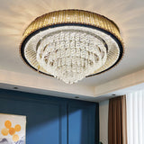 800 MM GOLD K9 CRYSTAL  LAYERS LED CHANDELIER LAMP for Drawing Room - WARM WHITE