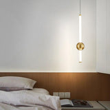 LED 1 Light Brass Gold Long Bedside Hanging Pendant Ceiling Lamp Light Fixture - Warm White - Ashish Electrical India