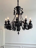 8 LIGHT Black GLASS ITALIAN CHANDELIER LIGHT FOR DINING HALL - WARM WHITE