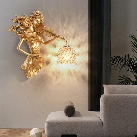 Violin Lady Wall Lamp Art LED European Creative Wall Lamp Bedroom Bedside Lamp - Gold - Ashish Electrical India