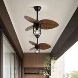 36 INCH 3 BLADE INDUSTRIAL WIND LAMP CEILING FAN REMOTE CONTROLLED WITH LIGHT - DARK WOOD