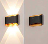 4 LED Outdoor Black Gold Wall Gate Lamp Up and Down Wall Light Waterproof (Warm White)