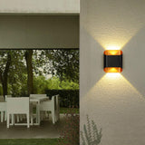 2 LED Outdoor Black Gold Wall Gate Lamp Up and Down Wall Light Waterproof (Warm White)