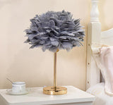 Desk Table Lamp with Grey Cotton Feather Shade Gold Home and Office Use - Warm White - Ashish Electrical India
