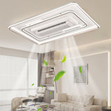 1100x700 MM Rectangular Low Height Ceiling Light with Bladeless Fan LED Chandelier - Warm White