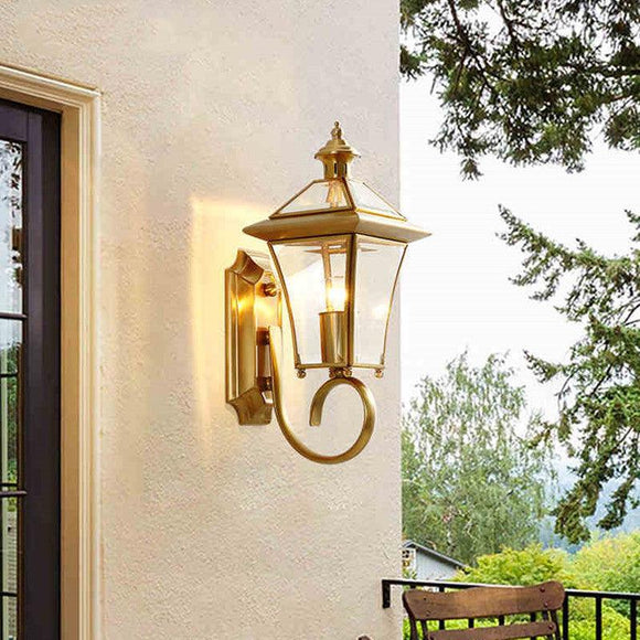 Outdoor Wall Light Fixture Gold Brass Wall Waterproof Lights Wall Mount with Glass Shade - Warm White - Ashish Electrical India