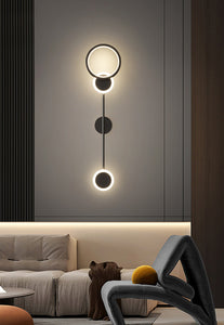 500MM LED Black Long 3 Rings Wall Light - Warm White