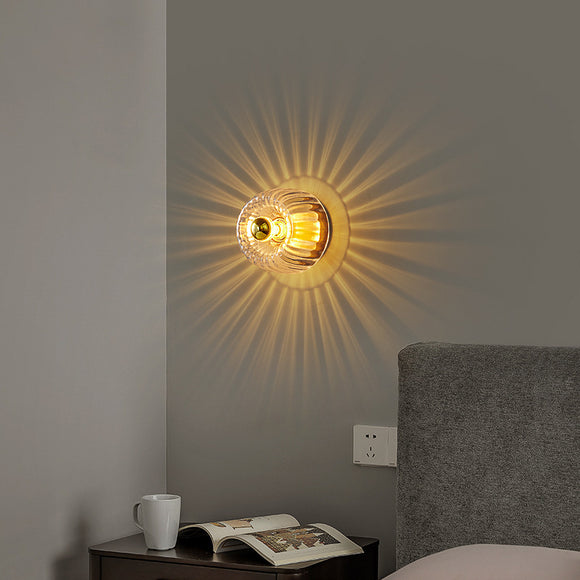 Led Gold Cognac Amber Glass Wall Light Metal - Gold Warm White