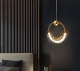Led Electroplated Gold Ring Crystal Hanging Pendant Ceiling Light - Warm White