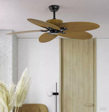 52 Inch Wind Beige Rattan Palm Leaf ceiling fan remote Controlled