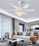 52 Inch Crystal Ceiling Fan Chandelier Remote Control 6 Blade - Warm White