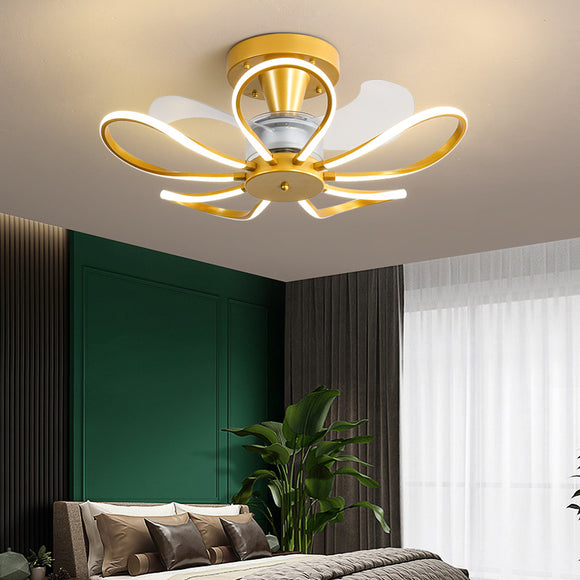 600MM Golden Ceiling Fan Chandelier with Remote Control ABS Blades - Warm White