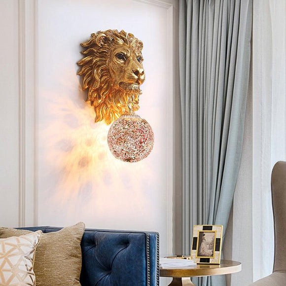 Lion Wall Lamp Art LED European Creative Wall Lamp Bedroom Bedside Lamp - Gold