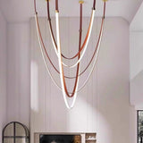 3 Light Tan Color Leather Belt Chandelier Hanging Lamp - Warm White