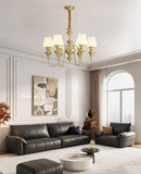 6 Light Frost Glass Brass Italian Chandelier Light for Dining Hall - Warm White