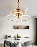 4 Rings Ceiling Fan Chandelier Crystal and Remote Controled for Living Room Drawing Room - Warm White