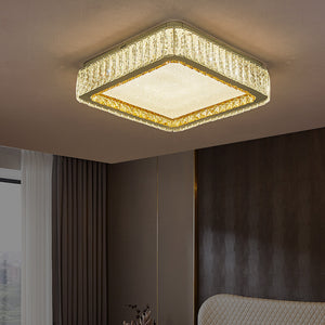 500 MM Round Square Crystal Surface Chandelier for Low Height Ceilings - Warm White