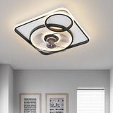 500 MM Square Black Ceiling Light with Fan LED Chandelier