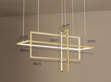 3 Light 3 Rectangular Ring Brass Gold Modern Double LED Chandelier for Dining Living Room Office Hanging Suspension Lamp - Warm White - Ashish Electrical India
