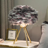 Desk Table Lamp with Grey Feather Shade Gold Base Home and Office Use - Warm White - Ashish Electrical India