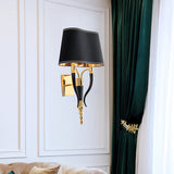 Luxury Black Antique Wall Lamp Electroplated Brushed Brass Fabric Shade