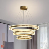 800MM 3 Light 3 Rings Gold Electroplated Modern Double LED Chandelier for Dining Living Room Office Hanging Suspension Lamp - Warm White