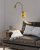 Led Antique Gold Gooseneck LED Reading Wall Light with USB Charging - Warm White