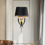 Luxury Black Antique Wall Lamp Electroplated Brushed Brass Fabric Shade