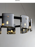 6 Black Metal Gold Smokey Glass Chandelier Ceiling Light - Warm White