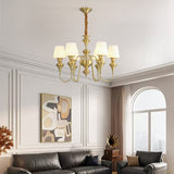 6 Light Frost Glass Brass Italian Chandelier Light for Dining Hall - Warm White