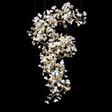 Ceramic Leaves DOUBLE HEIGHT Double Layer DUPLEX CHANDELIER - WARM WHITE