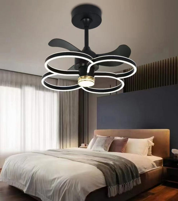 Black Modern Ceiling Fan Chandelier with Remote Control - Warm White