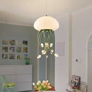 7 Light Green Jellyfish Modern LED Light Chandelier Lighting Lamp Cord Pendant Lamp - Warm White