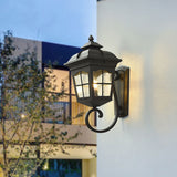 Black Outdoor Wall Light Fixture with Glass Shade - Warm White