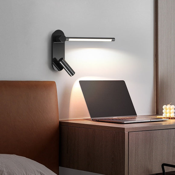 LED Black Bedside Wall Light with Adjustable Linear Spot - Warm White