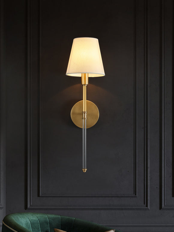 Wall Light Wall Light Electroplated Brushed Brass with Glass Rod Fabric Shade - Warm White
