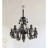 8 LIGHT Black GLASS ITALIAN CHANDELIER LIGHT FOR DINING HALL - WARM WHITE