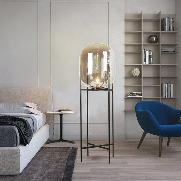 Black Floor lamp Living Room Light with Tinted  Glass for Home Lighting Standing lamp - Warm White