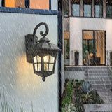 Black Outdoor Wall Light Fixture with Glass Shade - Warm White