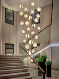12-LIGHT LED Acrylic Gold Ball DOUBLE HEIGHT LONG CHANDELIER - WARM WHITE - Ashish Electrical India