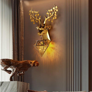 Deer Wall Lamp Art LED European Creative Wall Lamp Bedroom Bedside Lamp - Gold