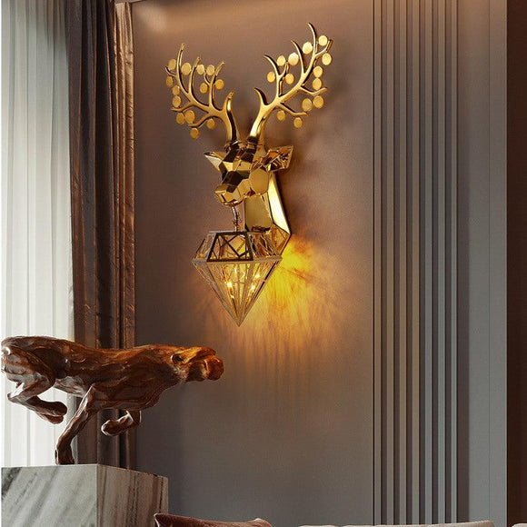 Deer Wall Lamp Art LED European Creative Wall Lamp Bedroom Bedside Lamp - Gold - Ashish Electrical India