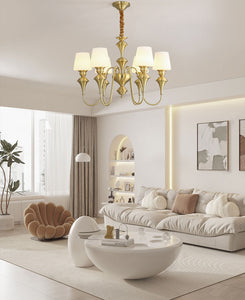 6 Light Frost Glass Brass Italian Chandelier Light for Dining Hall - Warm White