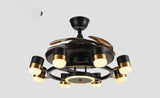 6 Light Black Gold Ceiling Fan Chandelier Crystal and Remote Controled for Living Room Drawing Room - Warm White