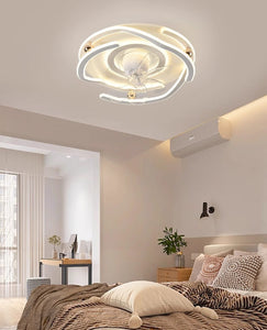 500 MM White Gold Low Ceiling Light with Fan LED Chandelier - Warm White