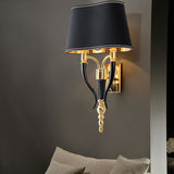 Luxury Black Antique Wall Lamp Electroplated Brushed Brass Fabric Shade