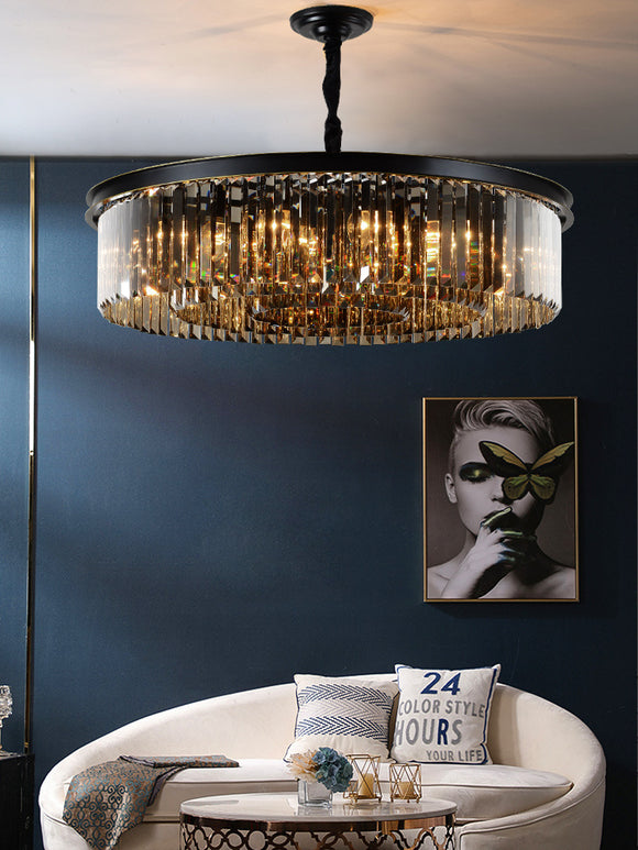 600 MM Crystal Black LED Chandelier Light for Living Room Round Dining Room