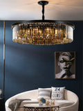 600 MM Crystal Black LED Chandelier Light for Living Room Round Dining Room