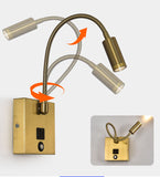 Led Antique Gold Gooseneck LED Reading Wall Light with USB Charging - Warm White